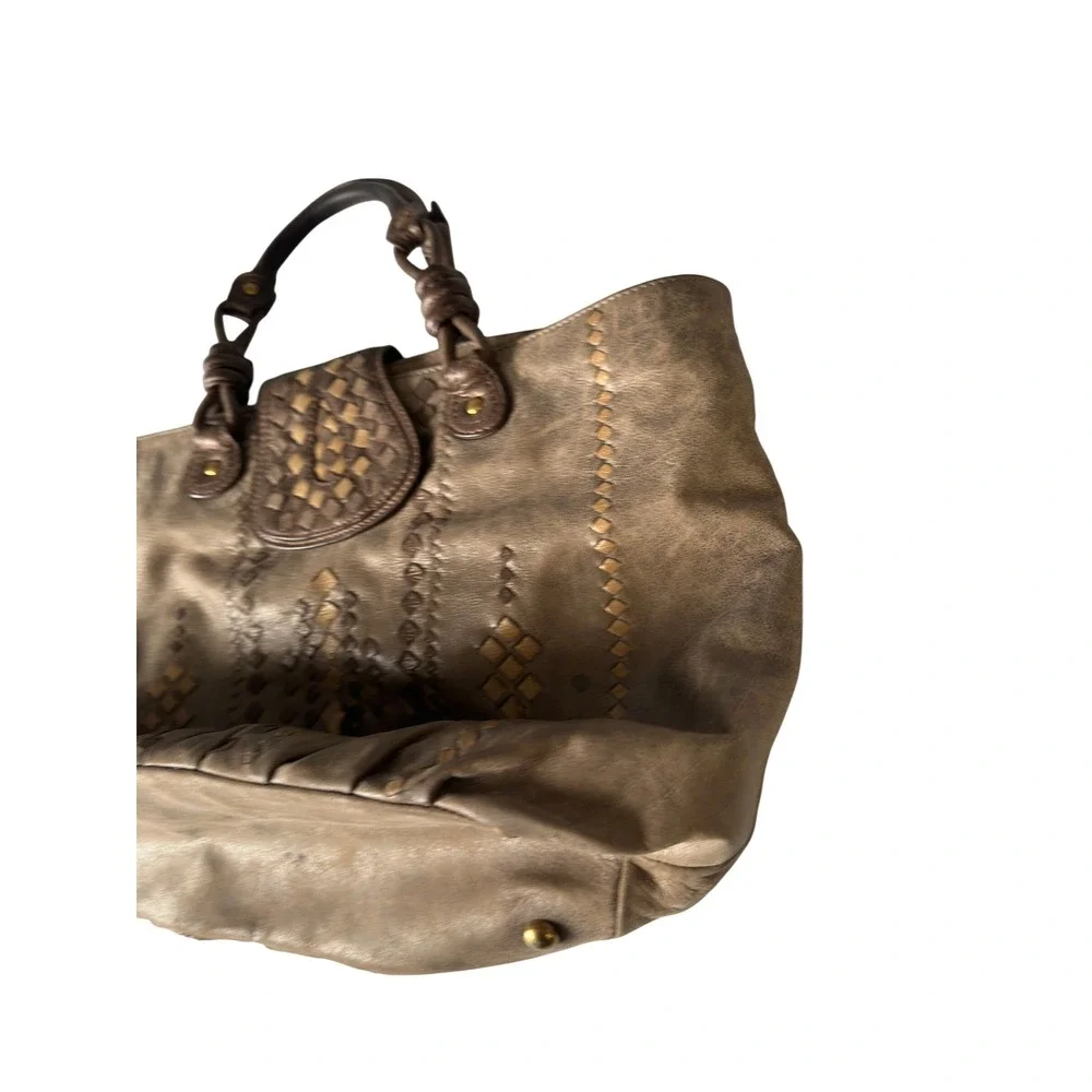 Isabella Fiore Vintage Woven Leather Tote Hobo Bag Tan Brown Western KC